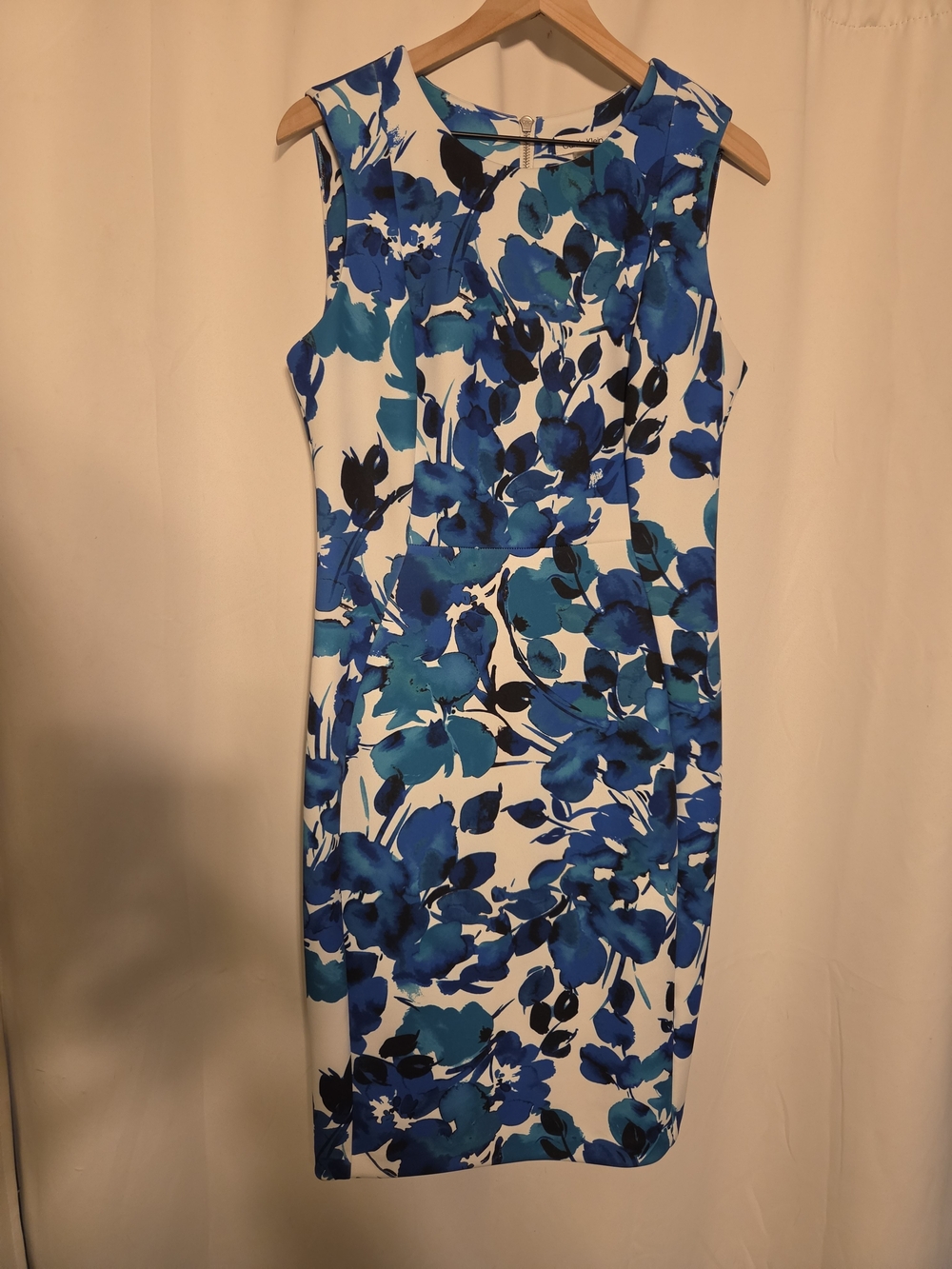 Calvin Klein White Dress with Blue Floral Print